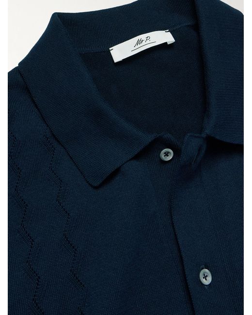 Mr P. Blue Slim-Fit Pointelle-Knit Organic Cotton Shirt for men