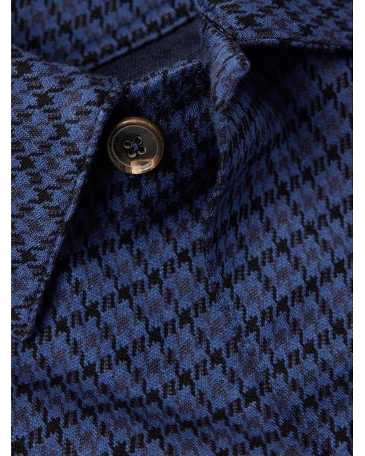 Paul Smith Blue Houndstooth Cotton-blend Shirt for men