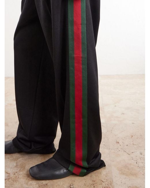 Gucci Black Webbing-Trimmed Silk And Cotton-Blend Trousers for men