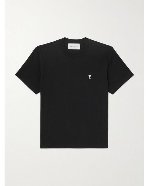 AMI Black Logo-Embroidered Cotton-Jersey T-Shirt for men
