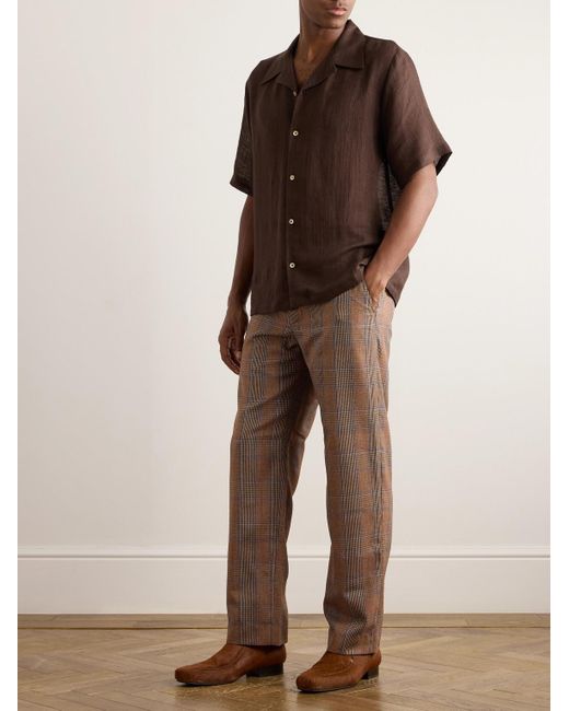 Séfr Brown Dalian Camp-collar Cotton And Linen-blend Shirt for men
