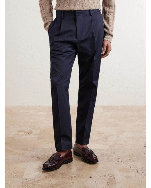 NN07 Blue Tapered Pleated Organic Cotton-blend Twill Trousers for men