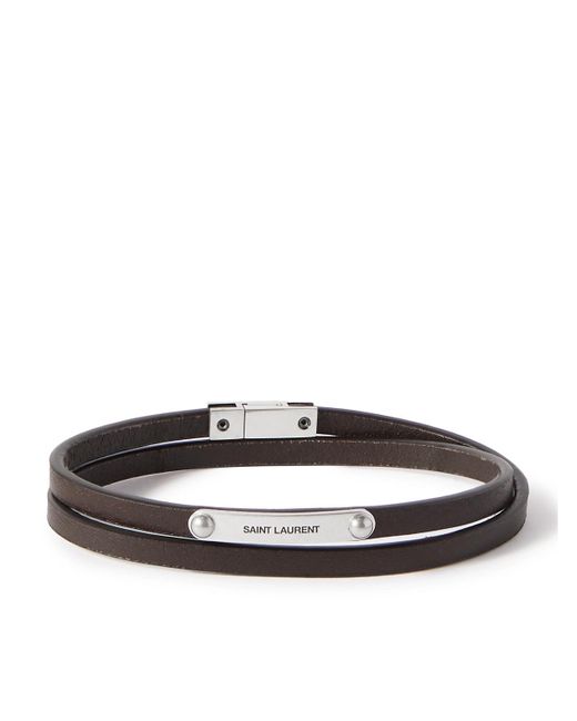 Saint Laurent White Cassandre Silver-tone And Leather Bracelet for men