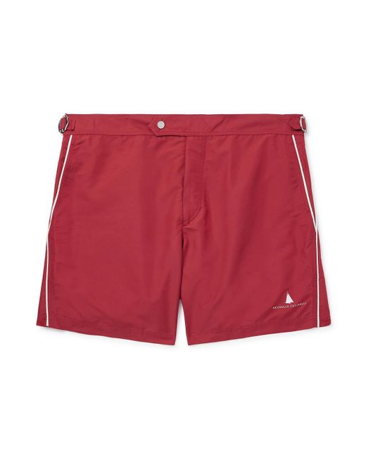 Brunello Cucinelli Red Straight-Leg Mid-Length Logo-Print Swim Shorts for men