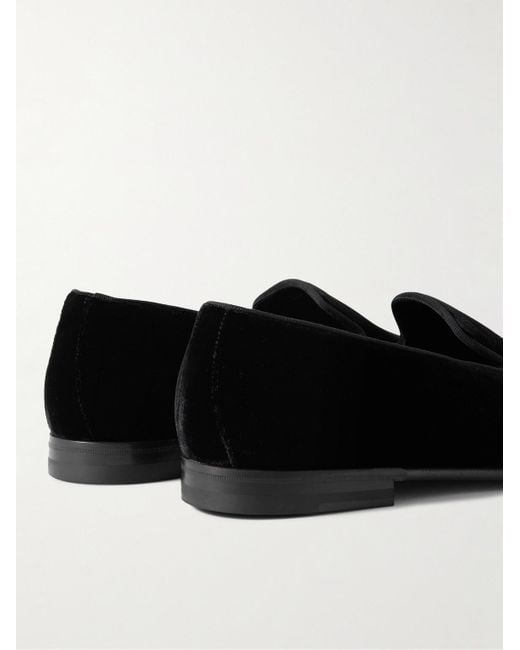 Manolo Blahnik Black Mario Grosgrain-Trimmed Velvet Loafers for men