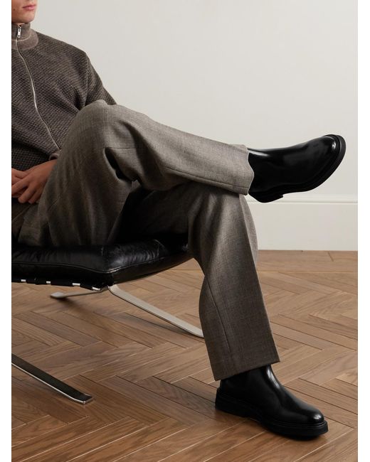 VINNY'S Black Officer Glossed-Leather Chelsea Boots for men