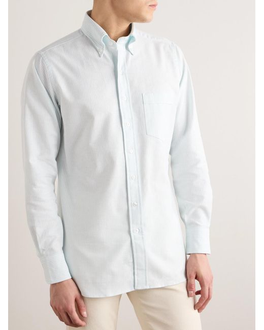 Camicia in cotone Oxford a righe con collo button-down di Drake's in White da Uomo