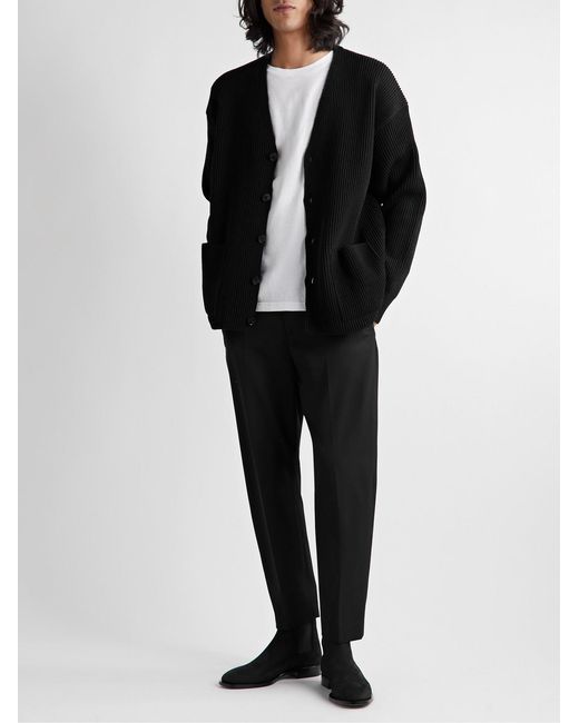 Nili Lotan Black Tel Aviv Tapered Cropped Virgin Wool-Twill Trousers for men