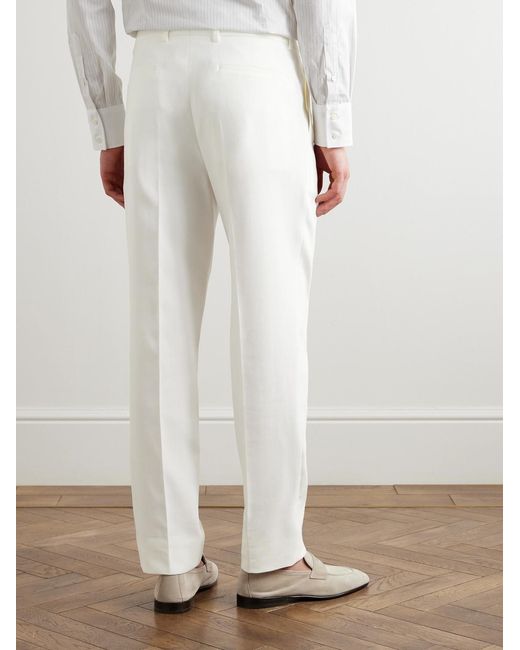 Brunello Cucinelli White Slim-fit Pleated Cotton-twill Suit Trousers for men