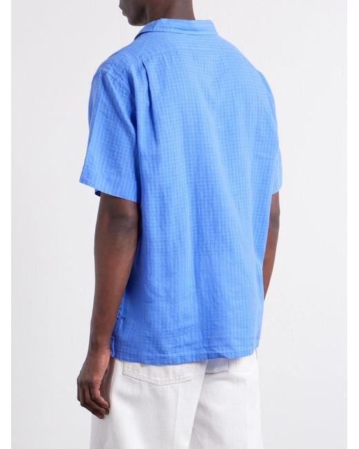 Polo Ralph Lauren Blue Logo-Embroidered Checked Linen And Cotton-Blend Shirt for men