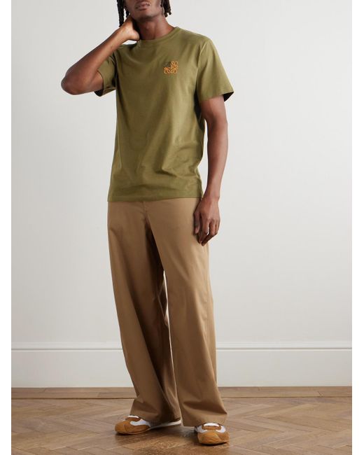 Loewe Green Slim-Fit Logo-Embroidered Cotton-Jersey T-Shirt for men