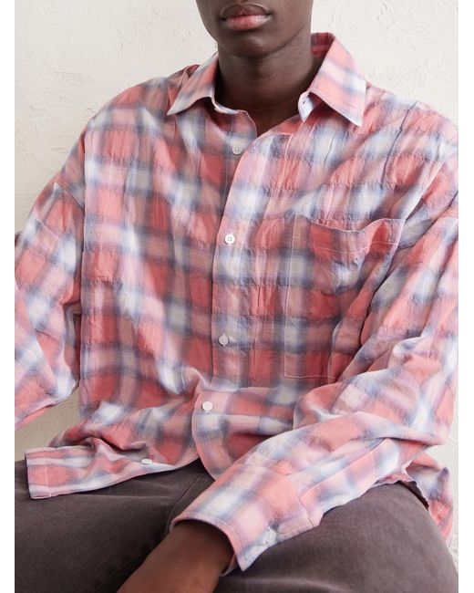 NAHMIAS Pink Checked Cotton-Blend Shirt for men
