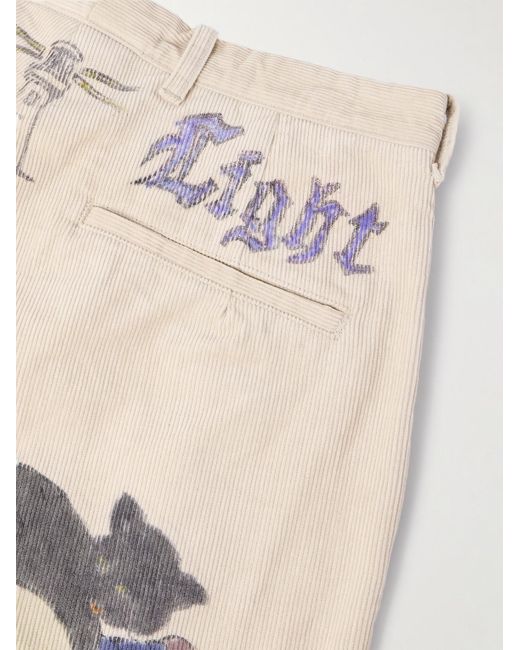 Kapital Natural Memorial Paint Straight-Leg Printed Cotton-Corduroy Shorts for men