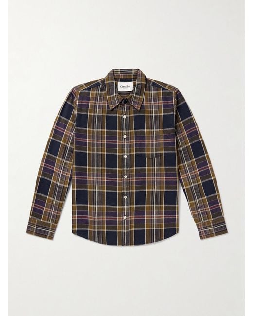 Corridor NYC Gray Tea Tree Checked Cotton Shirt for men