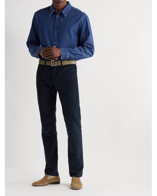 Gabriela Hearst Blue Austin Straight-Leg Cotton-Corduroy Trousers for men