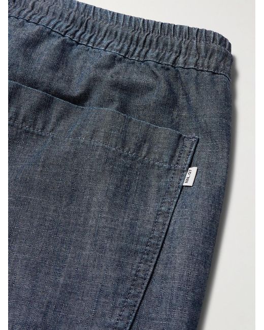 NN07 Blue Gregor 10056 Straight-Leg Cotton-Chambray Drawstring Shorts for men