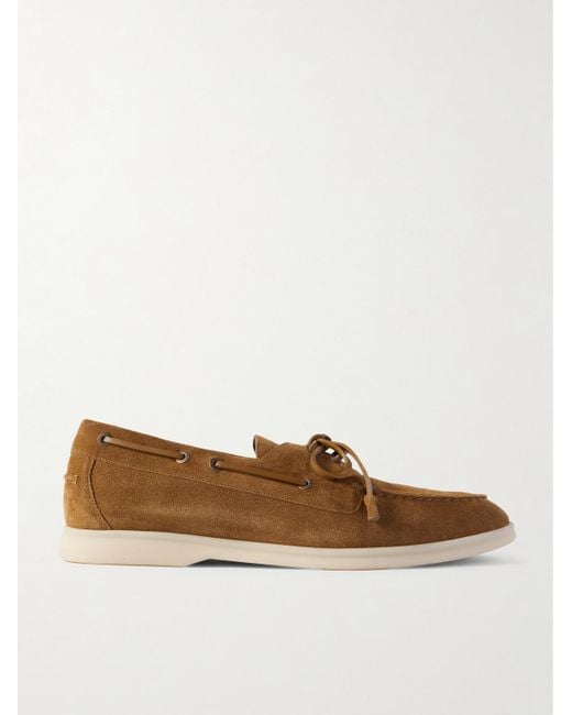 Loro Piana White Sea-sail Walk Leather-trimmed Suede Boat Shoes for men