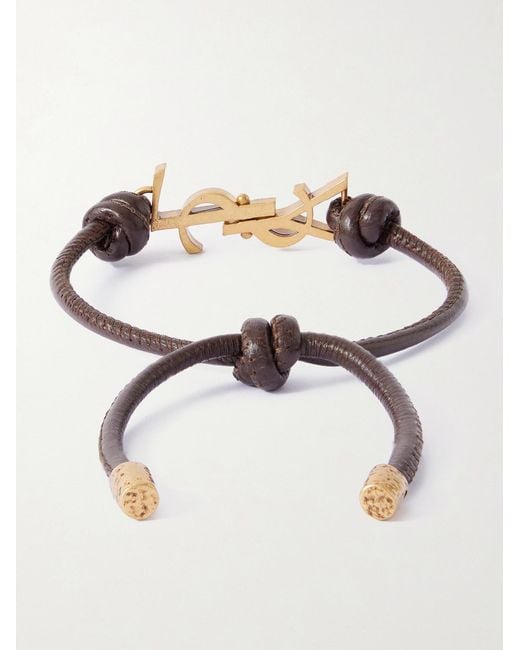 Saint Laurent Natural Gold-tone And Leather Bracelet for men