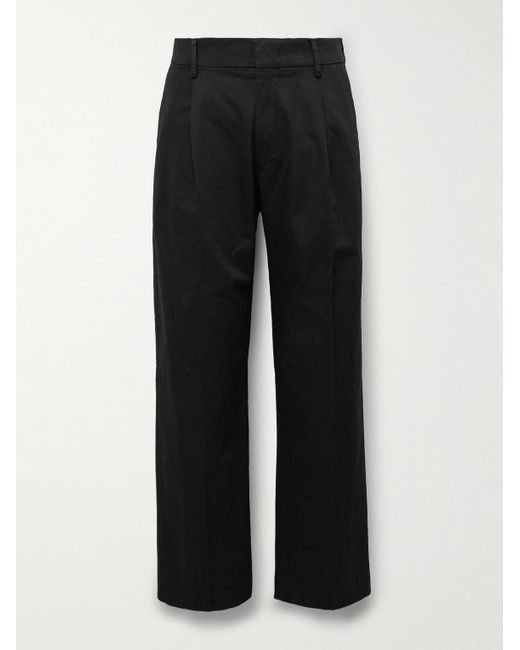 NN07 Black Kay 1420 Wide-Leg Pleated Organic Cotton-Blend Twill Trousers for men