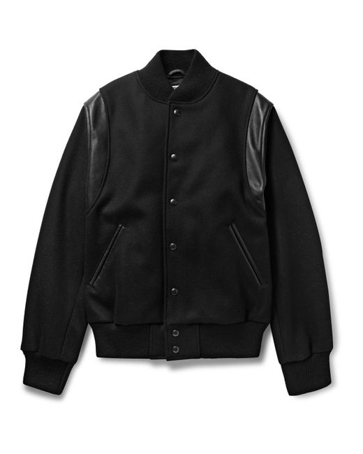 Golden Bear Black Hayes Leather-panelled Melton Virgin Wool-blend Bomber Jacket for men