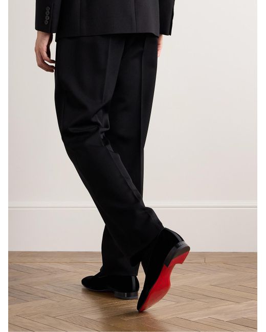 Christian Louboutin Black Dandelion Grosgrain-Trimmed Velvet Loafers for men