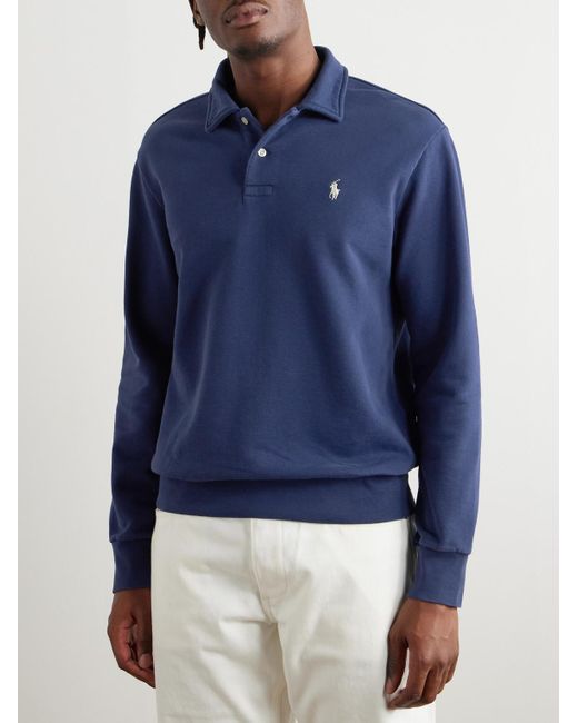Polo Ralph Lauren Blue Logo-Embroidered Cotton-Jersey Sweatshirt for men