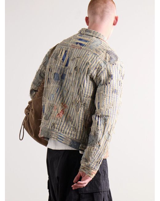 Kapital White Liberty Distressed Embroidered Striped Cotton-blend Blouson Jacket for men