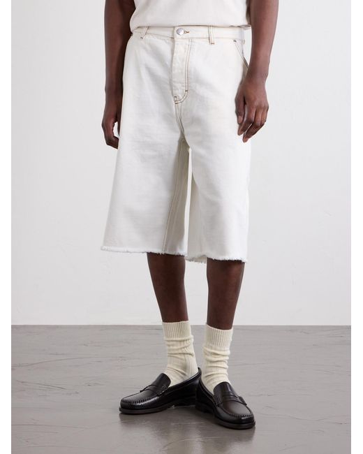 AMI White Wide-Leg Denim Shorts for men