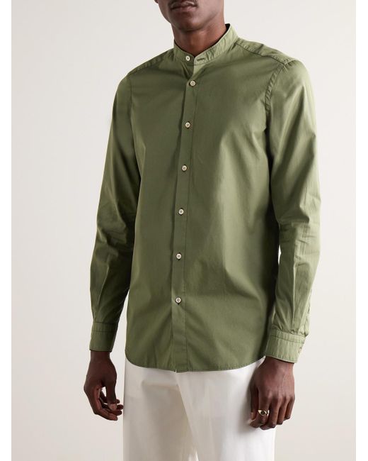 Boglioli Green Slim-fit Grandad-collar Cotton-poplin Shirt for men