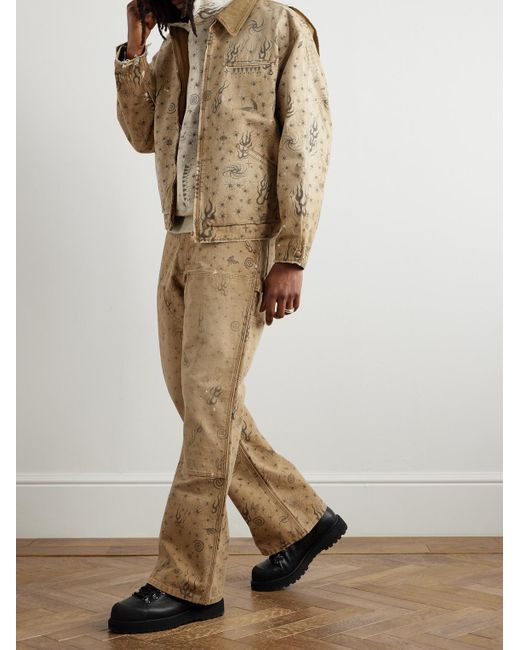 SAINT Mxxxxxx Natural Dr. Woo Bootcut Double-Knee Printed Cotton-Canvas Trousers for men