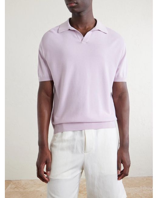 Canali Pink Cotton And Silk-Blend Polo Shirt for men