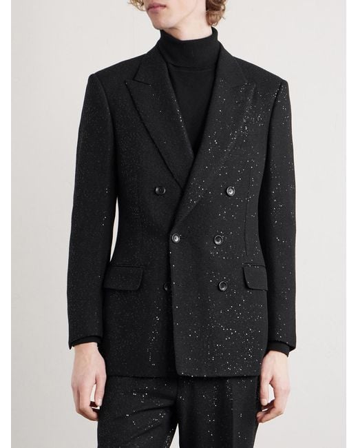 Tom Ford Black Double-breasted Sequined Wool-blend Suit Jacket for men