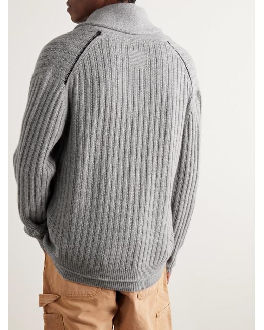 Guest In Residence Gray Varsity Shawl-collar Ribbed Wool And Cashmere-blend Cardigan for men