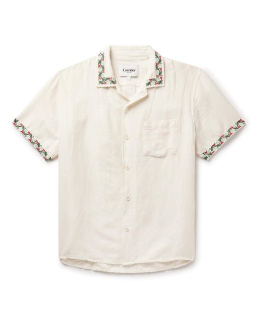 Corridor NYC Natural Hamsa Camp-collar Embroidered Cotton Shirt for men