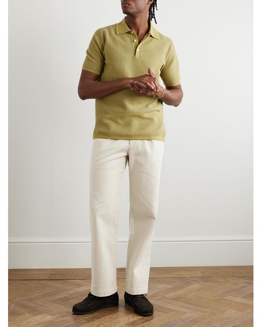 Mr P. Natural Edward Straight-leg Pleated Cotton-blend Cavalry Twill Trousers for men