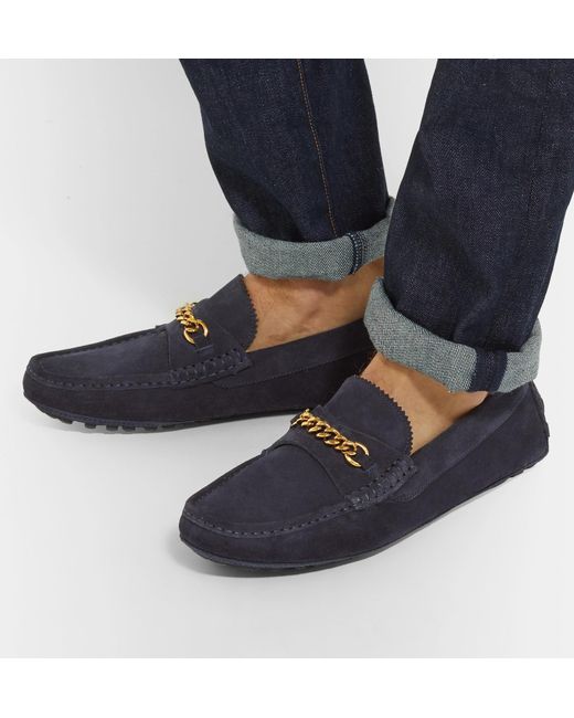 York Chain-trimmed Suede Driving Shoes 