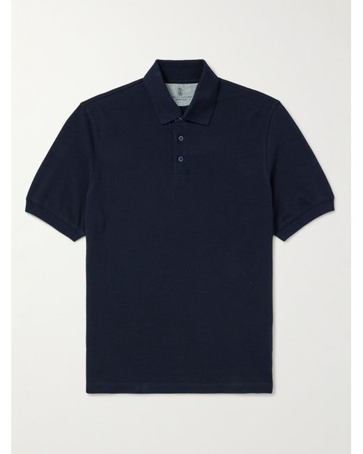 Brunello Cucinelli Blue Cotton-Piqué Polo Shirt for men