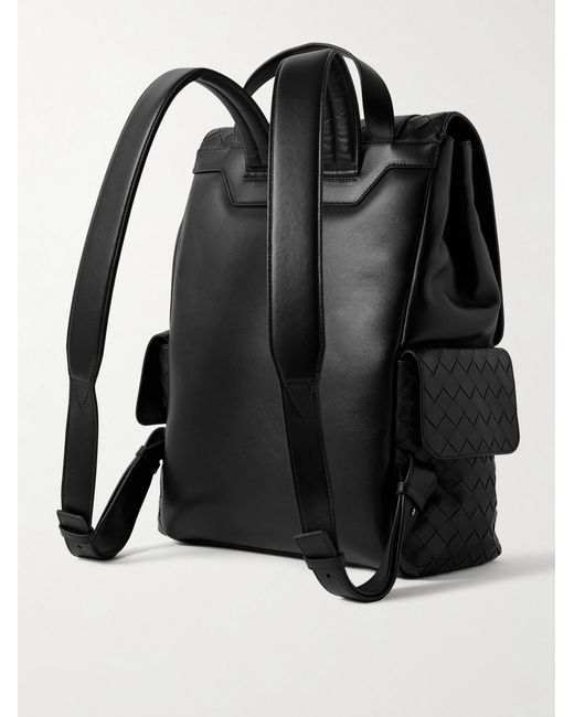 Bottega Veneta Black Intrecciato Leather Backpack for men