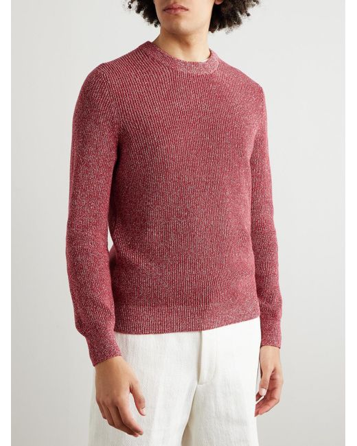 Brunello Cucinelli Pullover aus einer Baumwoll-Leinenmischung in Rippstrick in Red für Herren