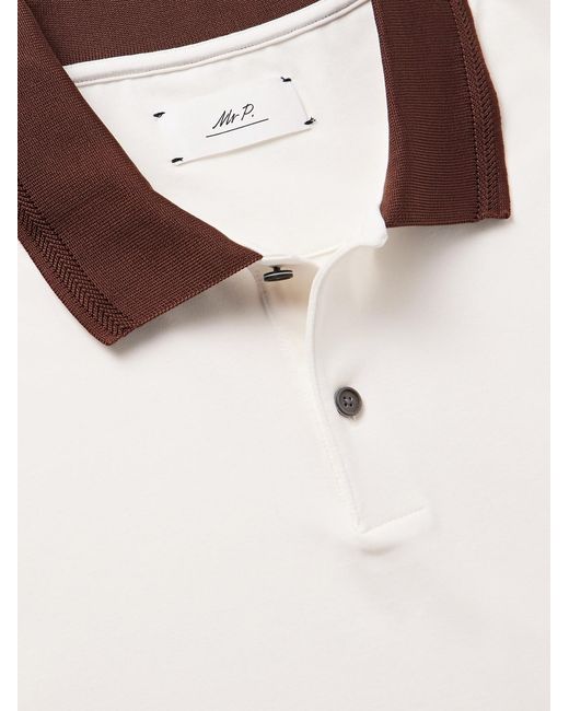Mr P. White Two-Tone Stretch-Linen And Cotton-Blend Jersey Polo Shirt for men