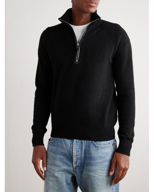 Tom Ford Rollkragenpullover aus einer Woll-Kaschmirmischung mit kurzem Reißverschluss in Blue für Herren