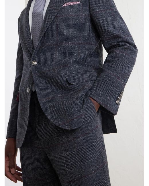 Brunello Cucinelli Black Checked Silk, Wool And Cashmere-Blend Suit Jacket for men