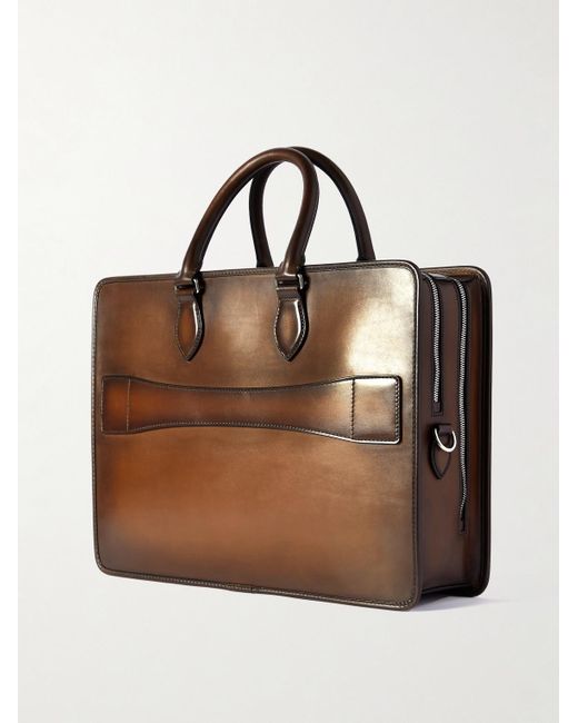 Berluti Brown 2 Jour Neo Scritto Venezia Leather Briefcase for men