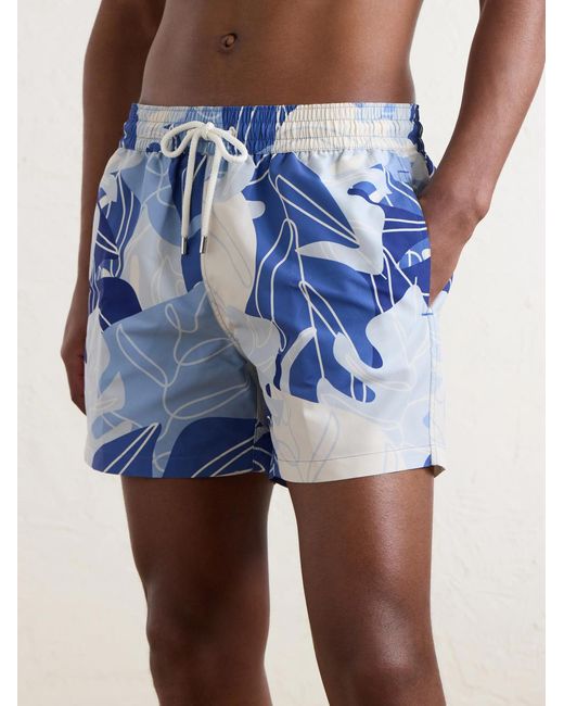 Frescobol Carioca Blue Rio Straight-leg Mid-length Printed Recycled Swim Shorts for men