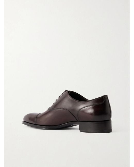 Tom Ford Brown Elkan Burnished-Leather Oxford Shoes for men