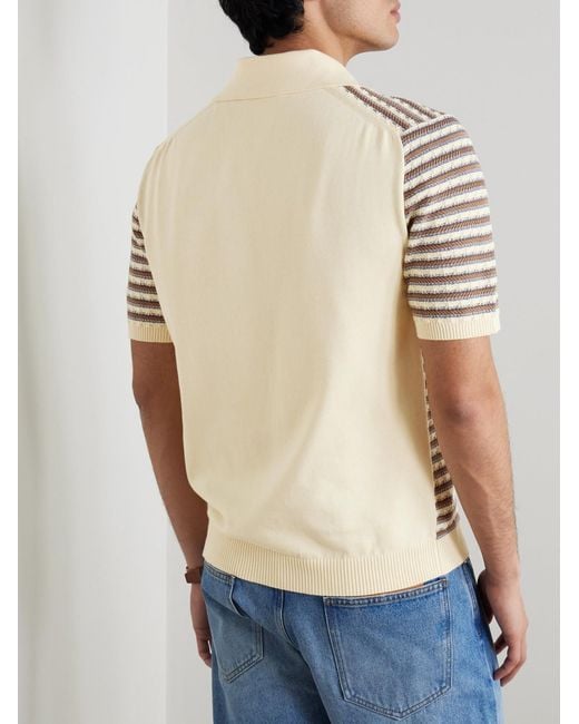 Mr P. Natural Striped Textured-Knit Organic Cotton Polo Shirt for men