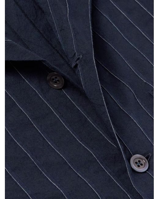 Barena Blue Bagolo Camp-collar Pinstriped Crinkled Cotton-poplin Shirt for men