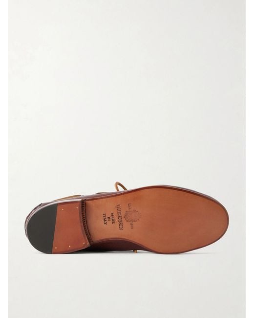 Yuketen Brown Italian Hex Eye Leather Boat Shoes for men
