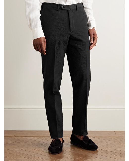 De Petrillo Black Slim-fit Cotton-blend Seersucker Suit Trousers for men