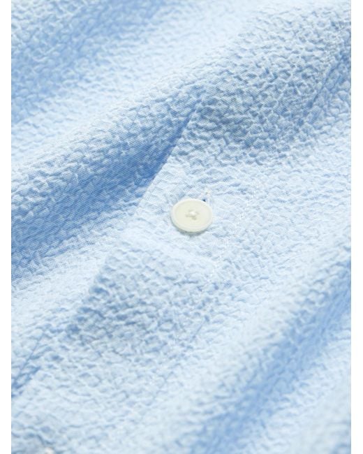 Folk Blue Textured Cotton-Blend Shirt for men
